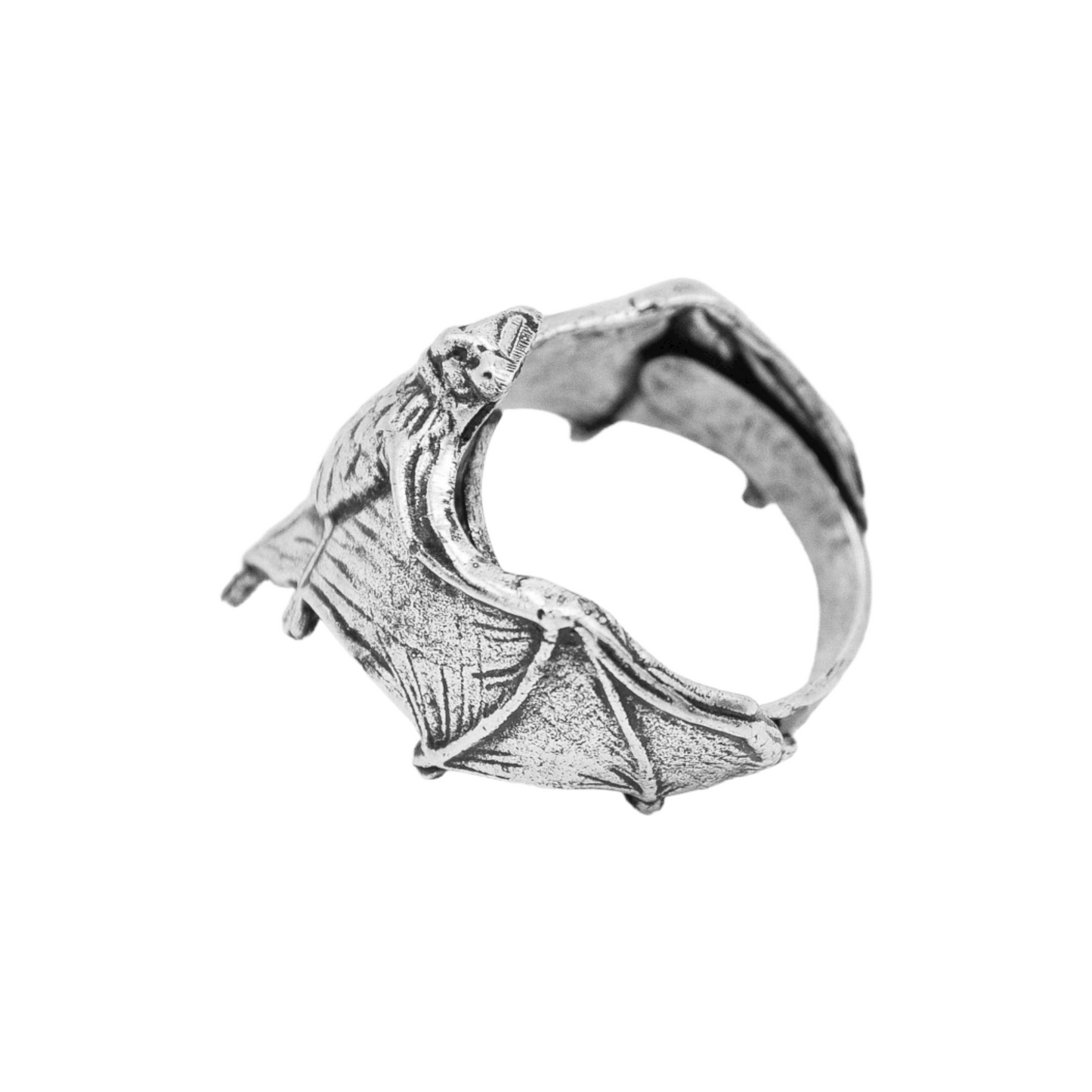 Side view silver bat ring