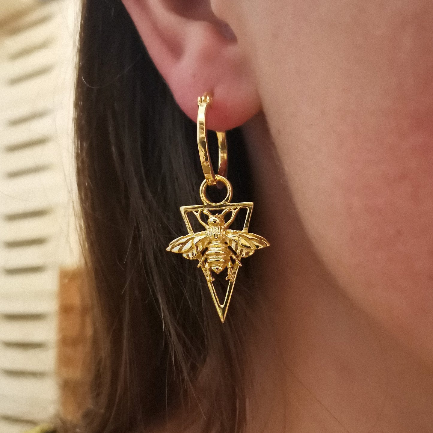 Golden Pendant Bees Earrings
