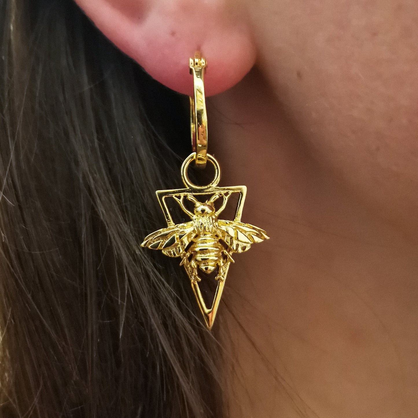 Golden Pendant Bees Earrings