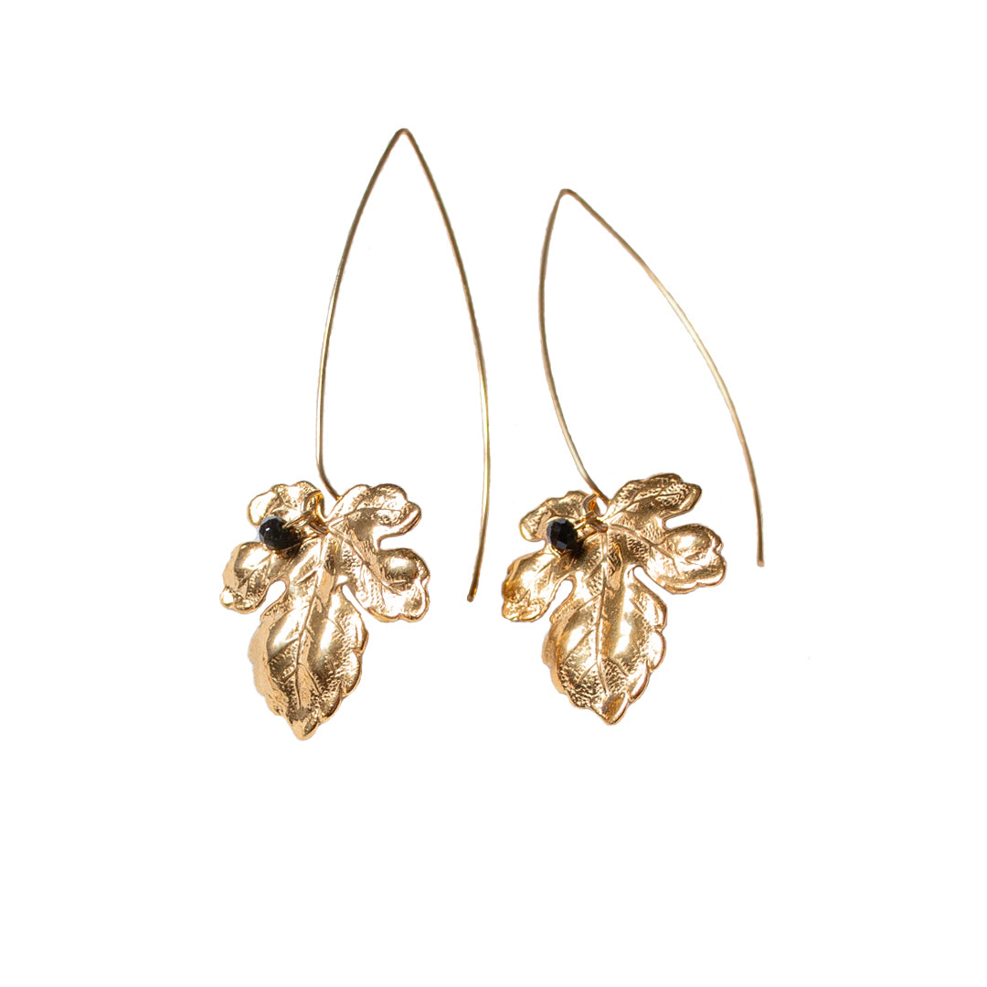 Earrings Fig Leaves Stem Golden