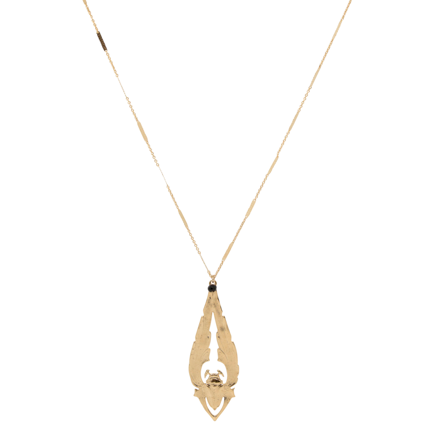 Long golden beetle necklace