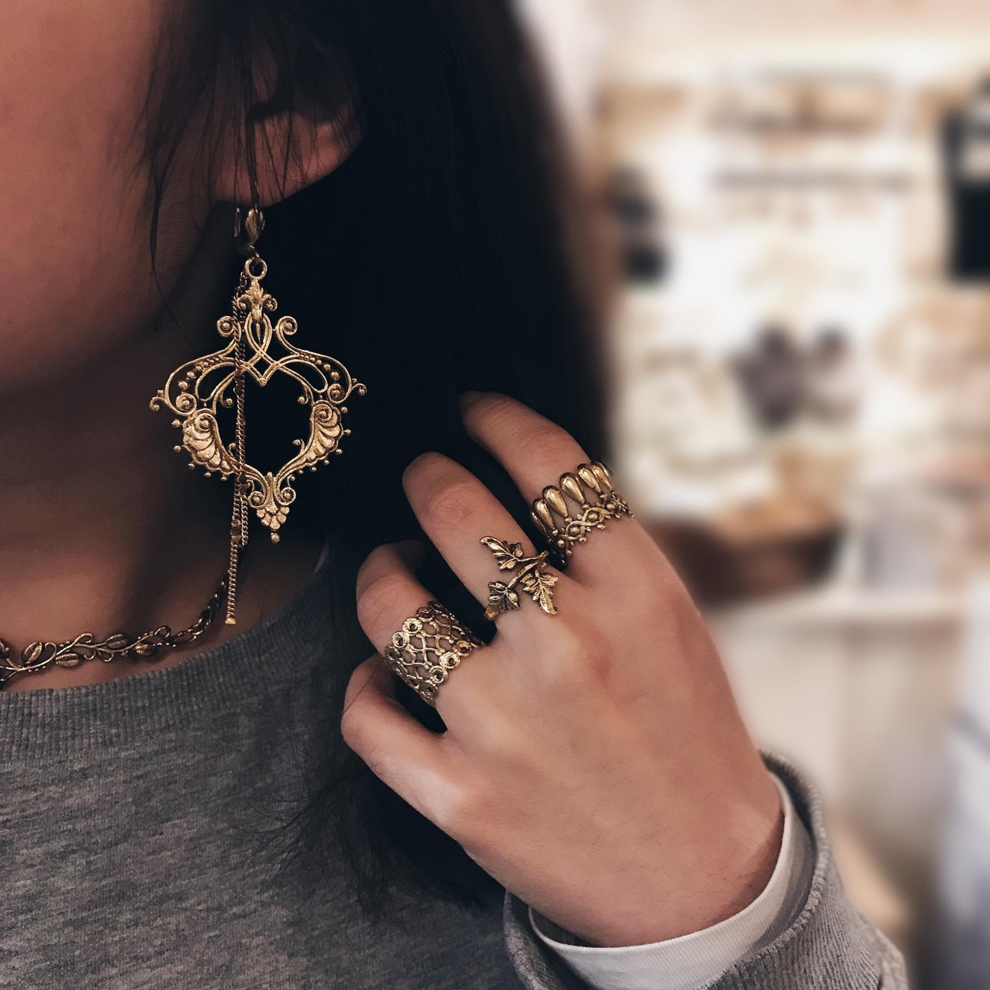 Golden Vine Leaves Ring