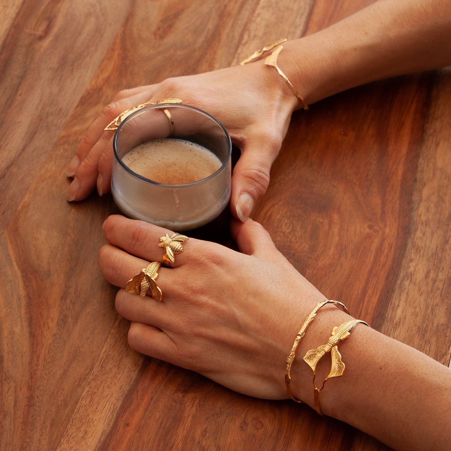 Gold Ginkgo Crocodile Ring
