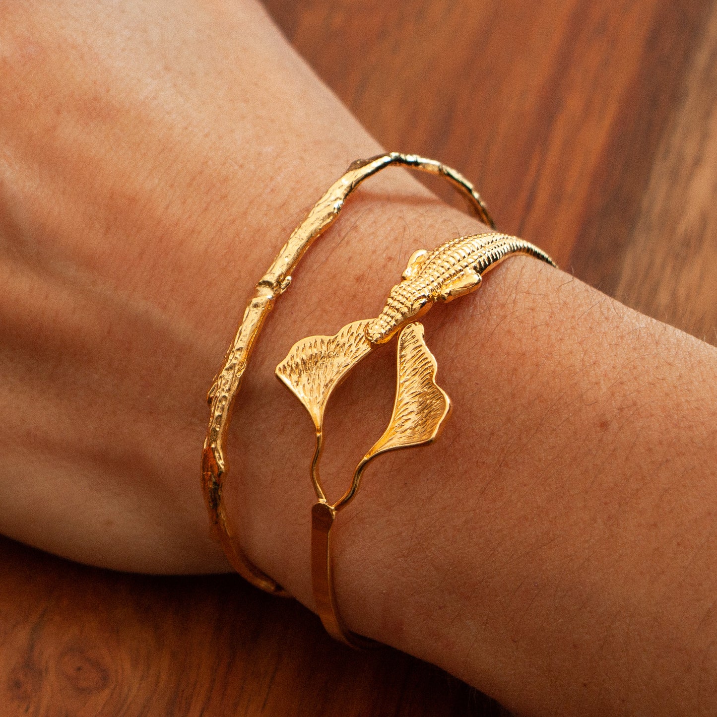 Gold Ginkgo Crocodile Bracelet