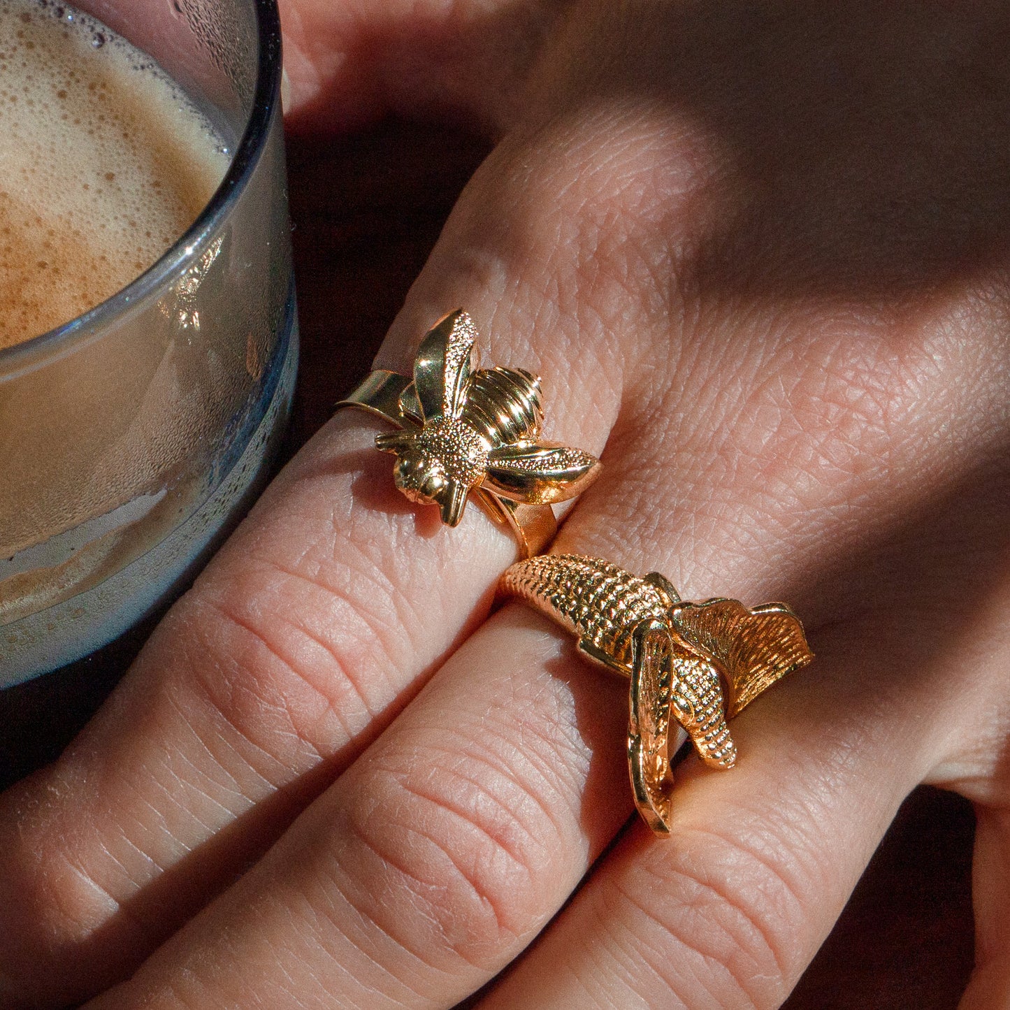 Gold Ginkgo Crocodile Ring