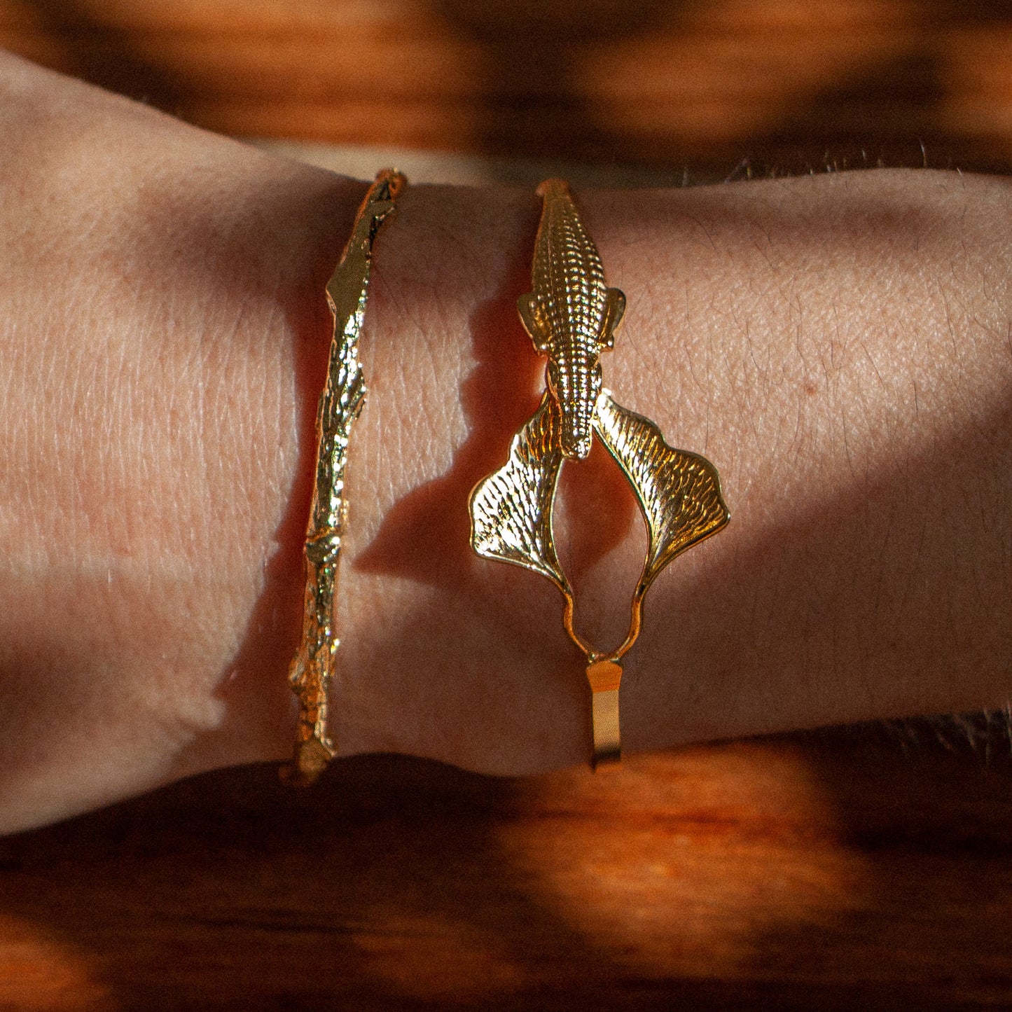 Gold Ginkgo Crocodile Bracelet