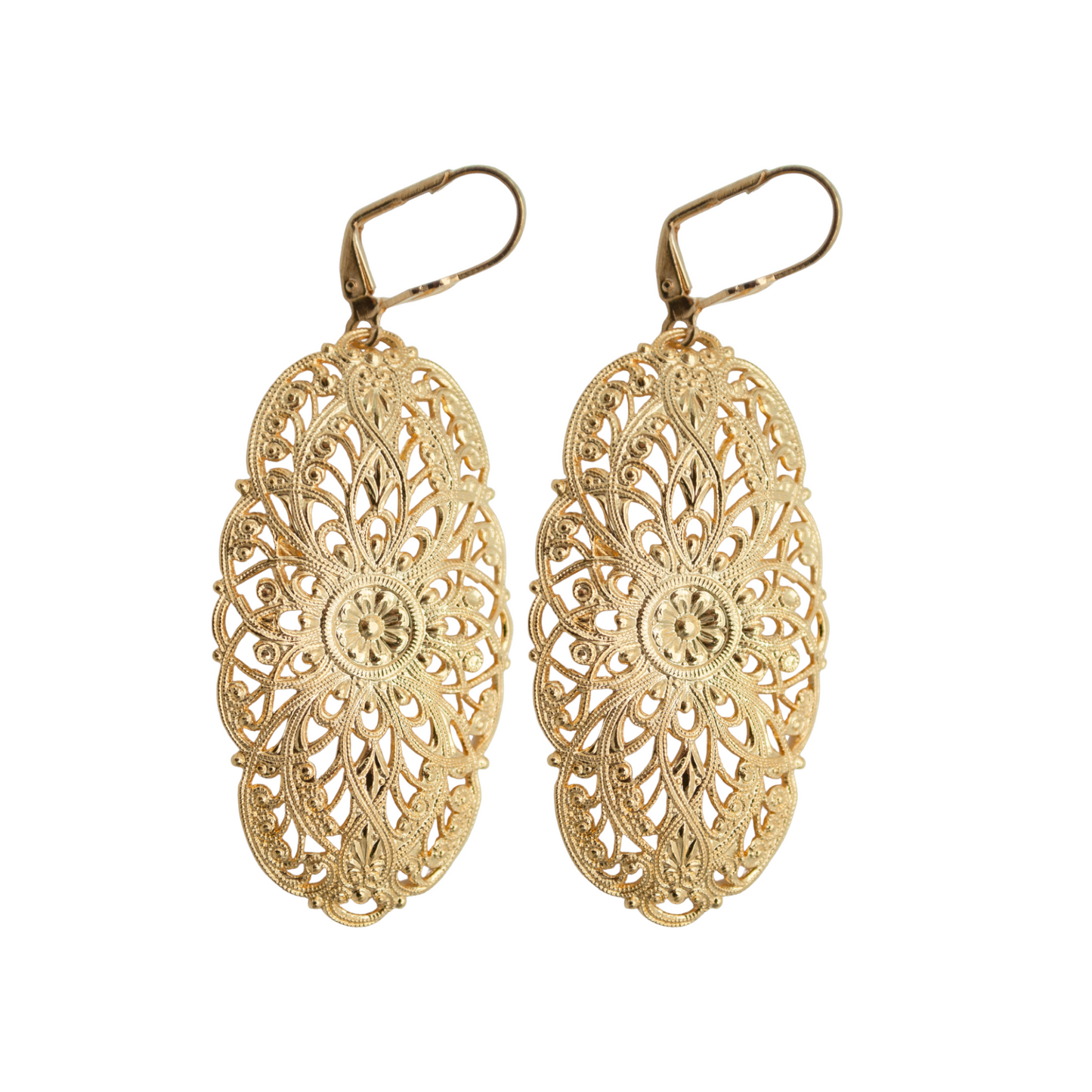Filigree Mandala gold earrings