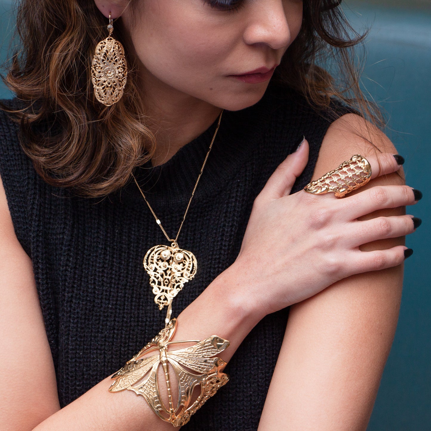 Filigree Mandala gold earrings