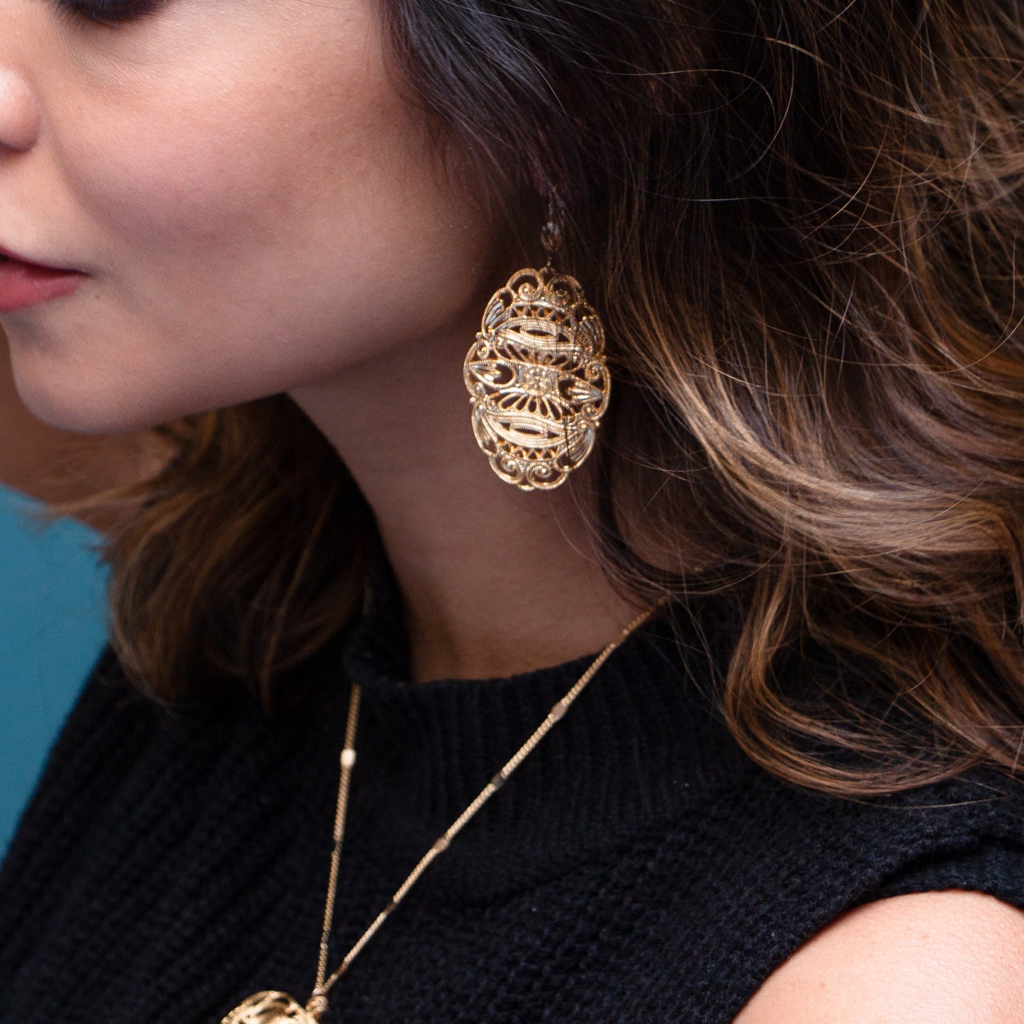 Filigree Gatsby earrings, gold-plated