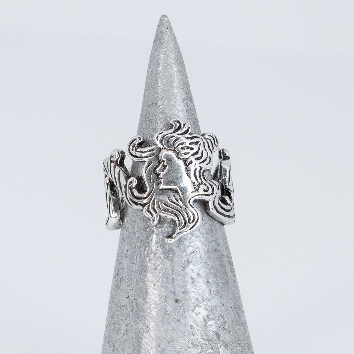 Baroque Art Nouveau style silver ring with portrait of a woman