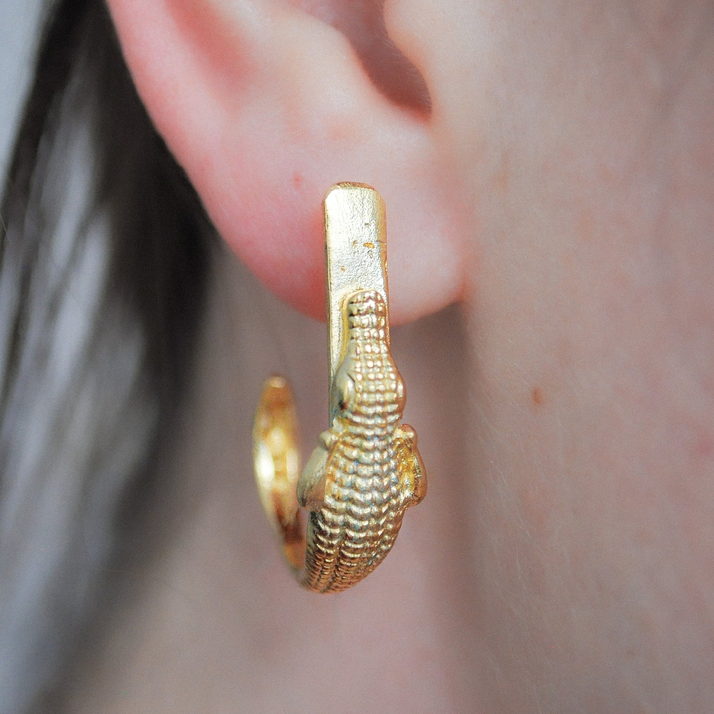 Gold crocodile earrings