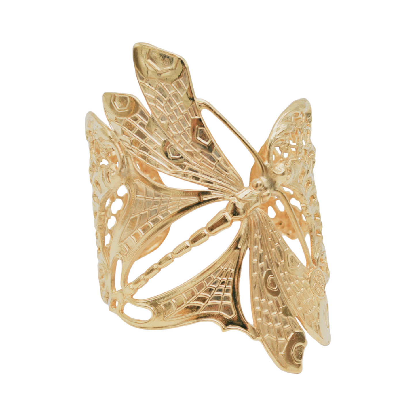Dragonfly cuff mounted on gold Filigree