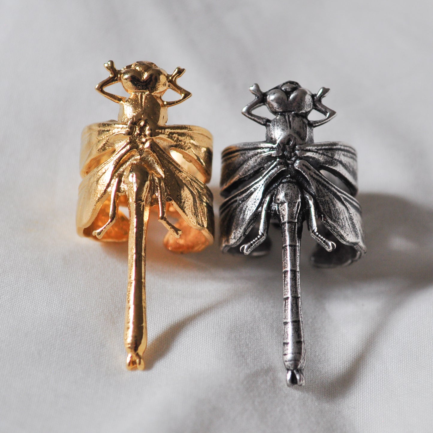 gold and silver dragonfly ring