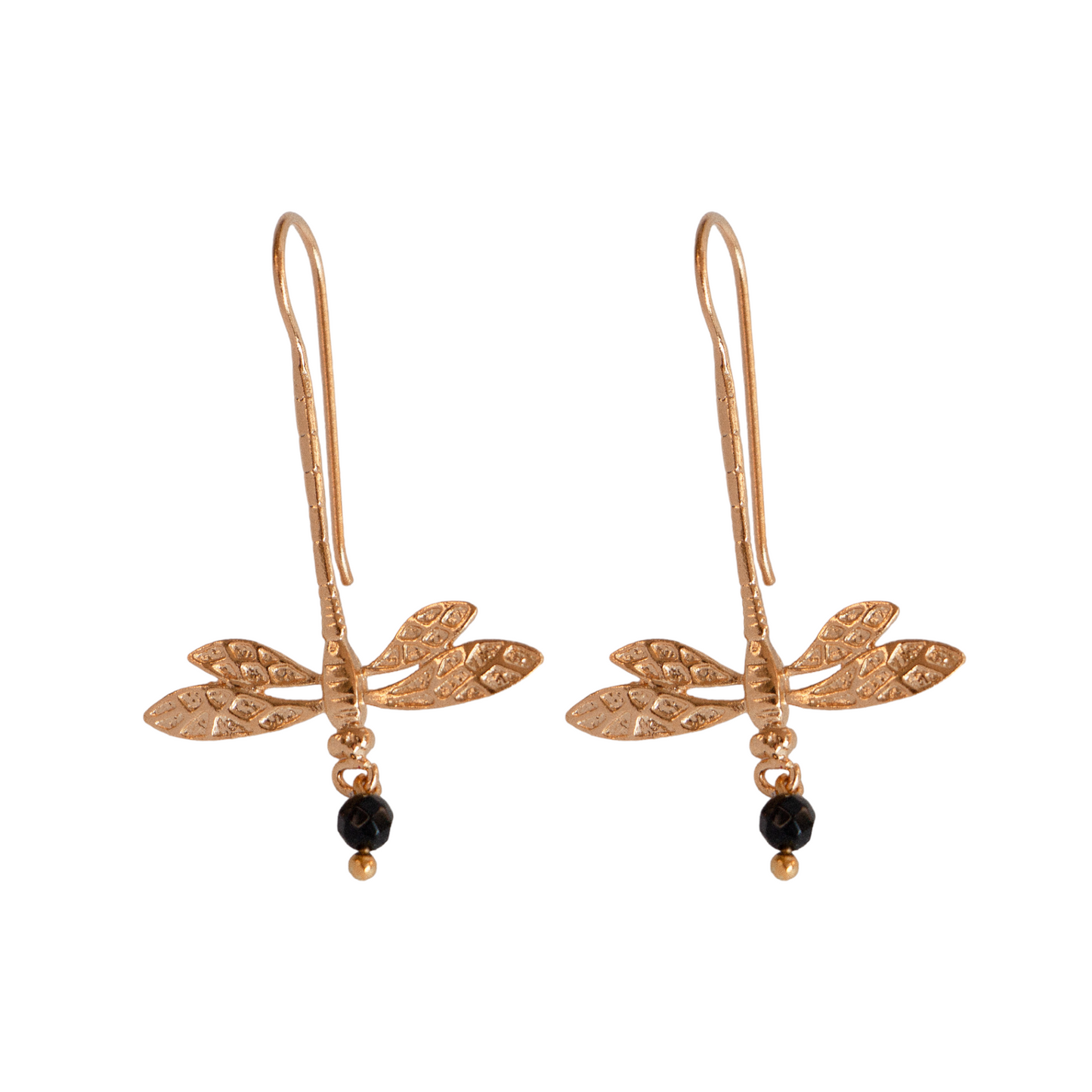 Gold-plated Dragonfly Onyx Earrings