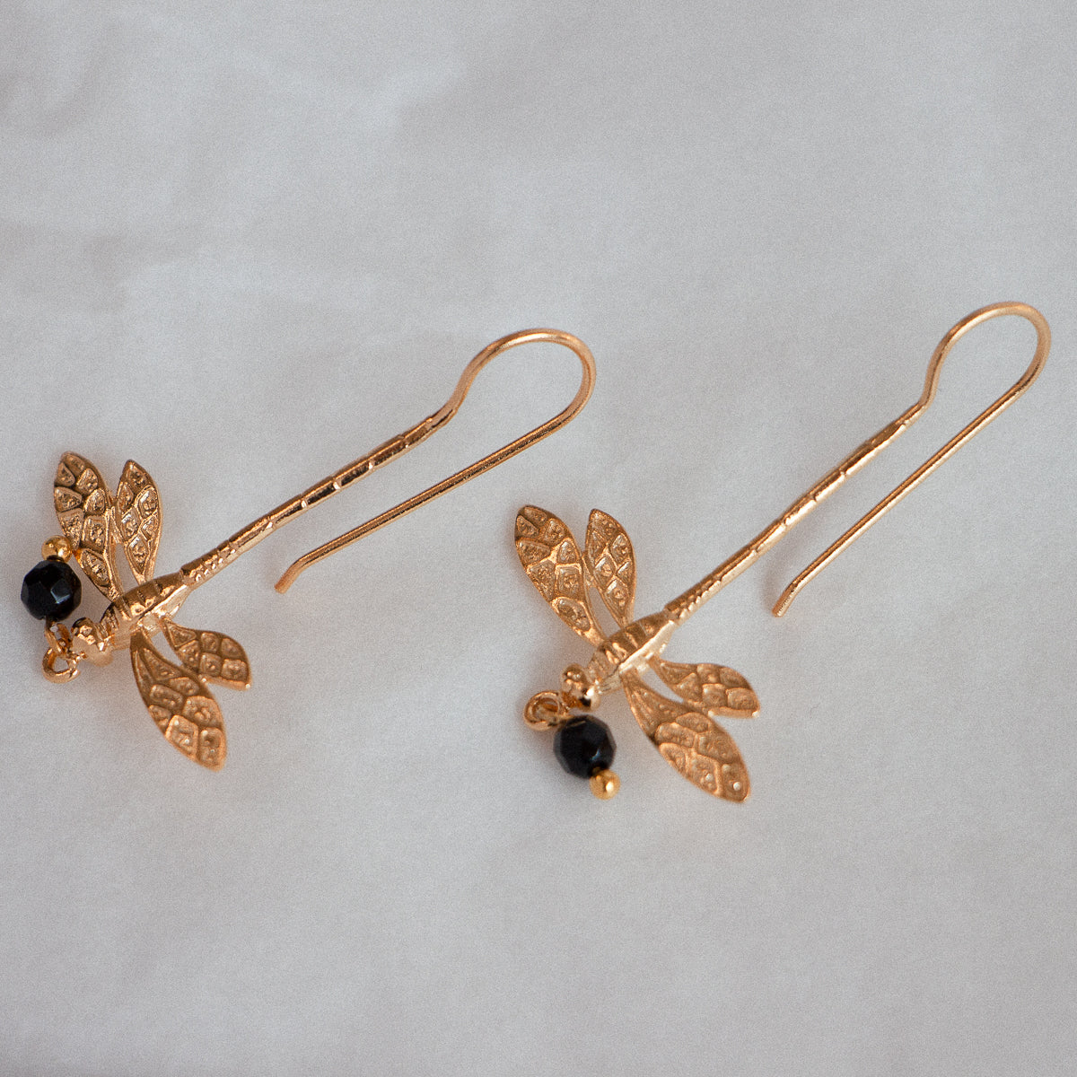 Gold-plated Dragonfly Onyx Earrings