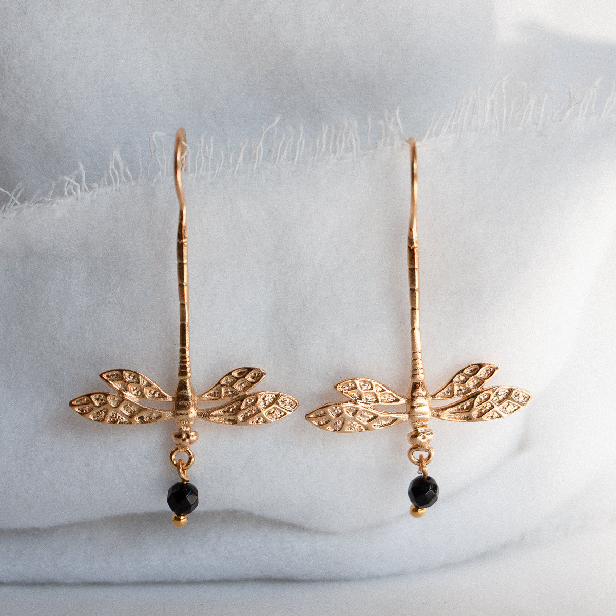 Gold-plated Dragonfly Onyx Earrings