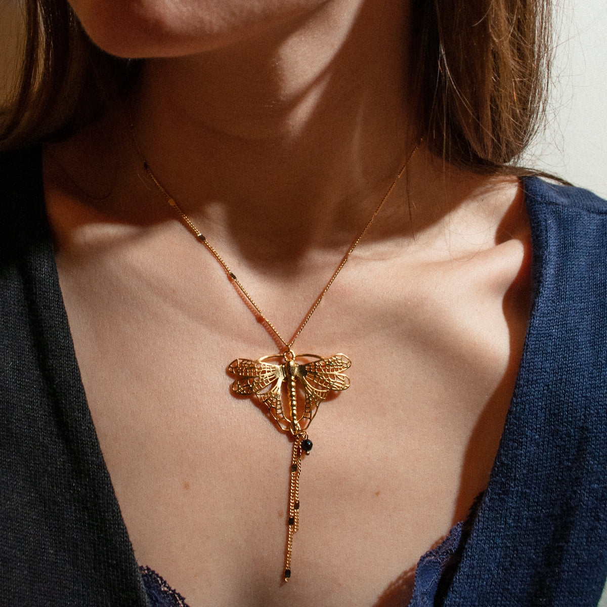 Gold dragonfly necklace