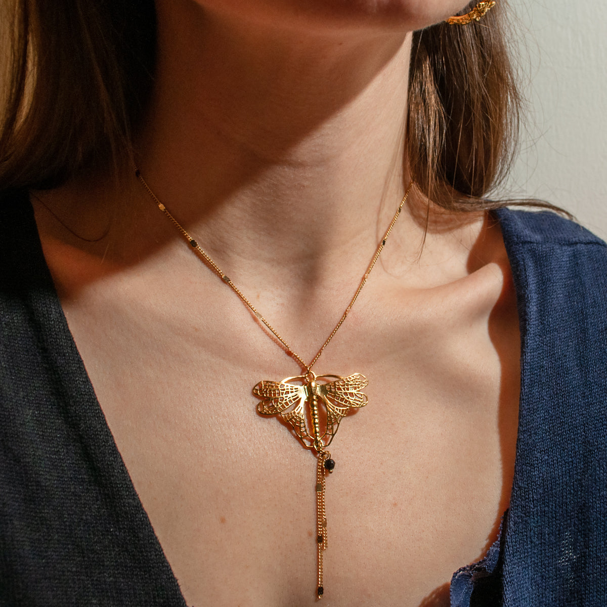 Gold dragonfly necklace
