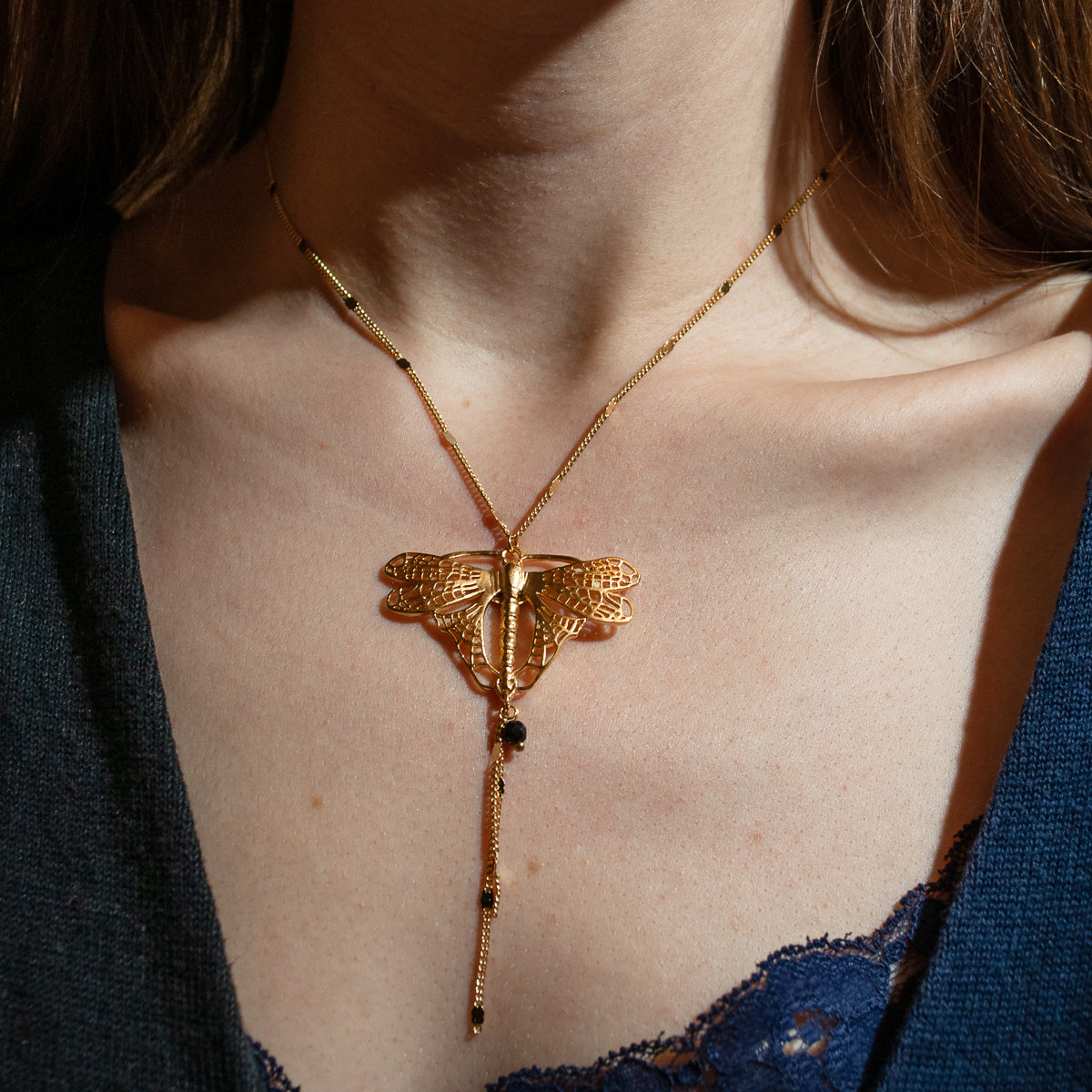 Gold dragonfly necklace