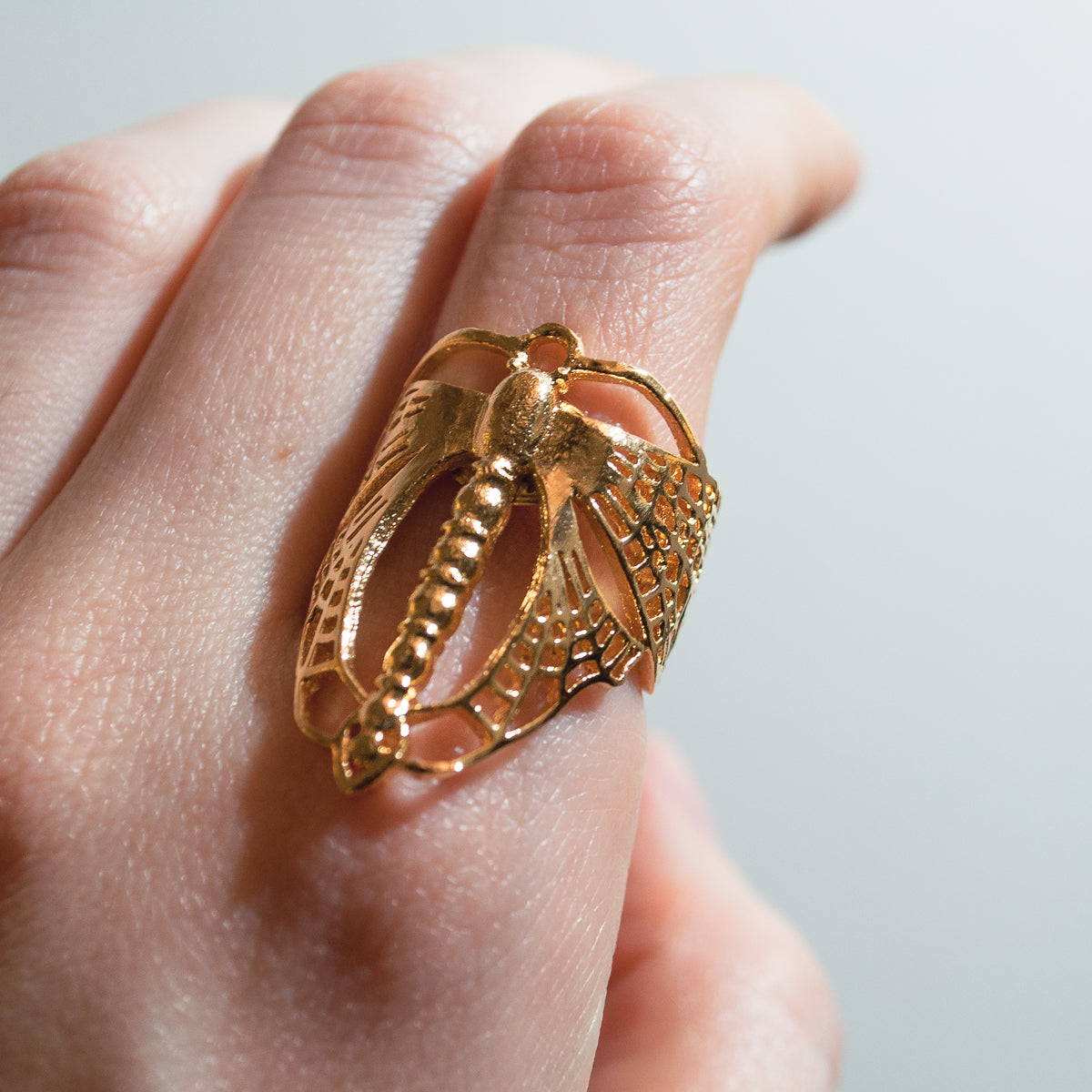 Gold Flying Dragonfly Ring