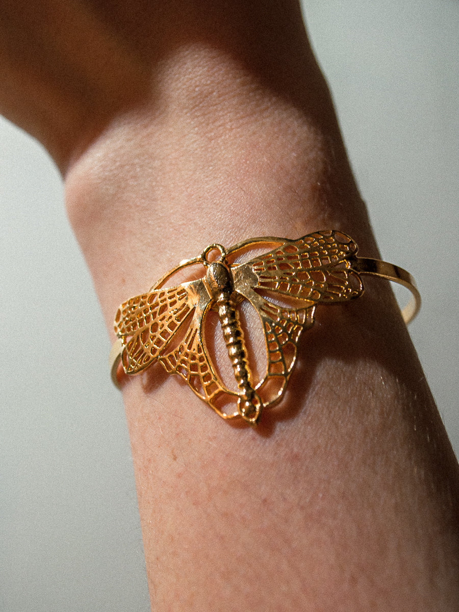 Small Gold Flying Dragonfly Bracelet