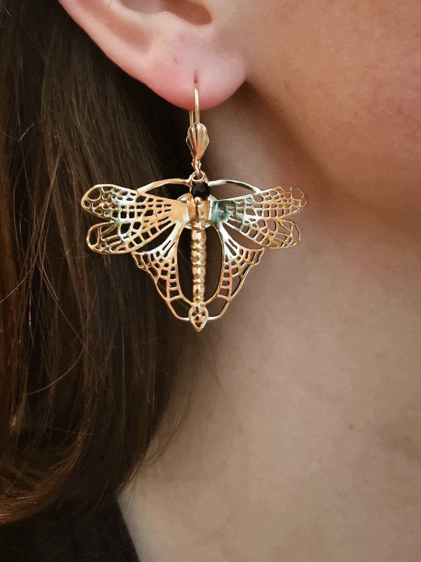 Gold-plated Flying Dragonfly Earrings