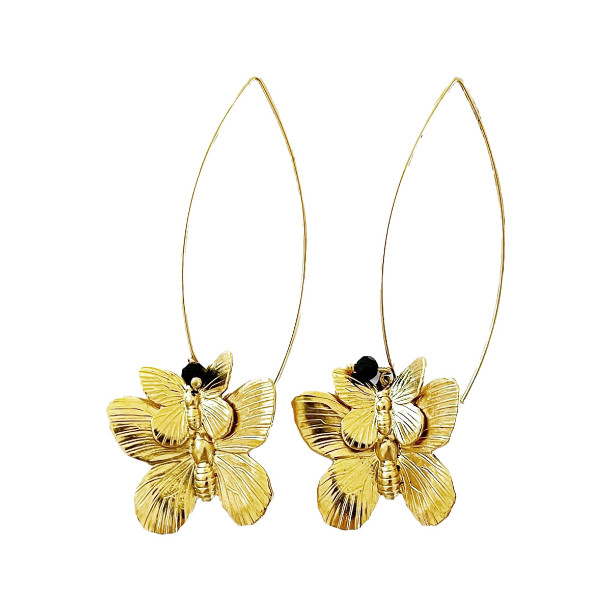 Double butterfly earrings, gold-plated