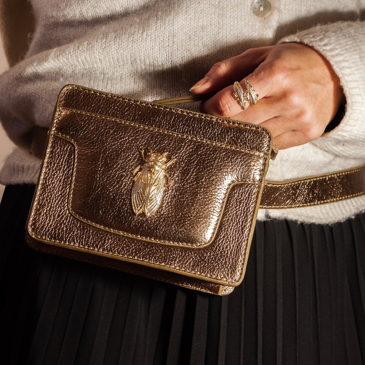 NUMBER 9-Golden Metallic Cicada bag