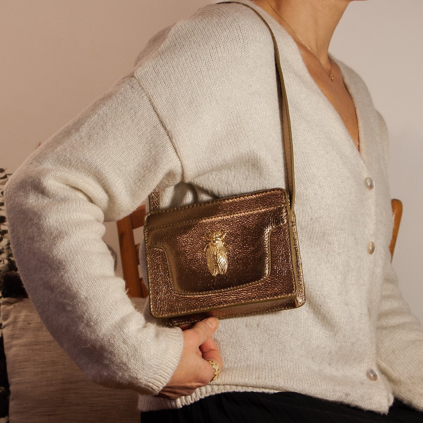 NUMBER 9-Golden Metallic Cicada bag