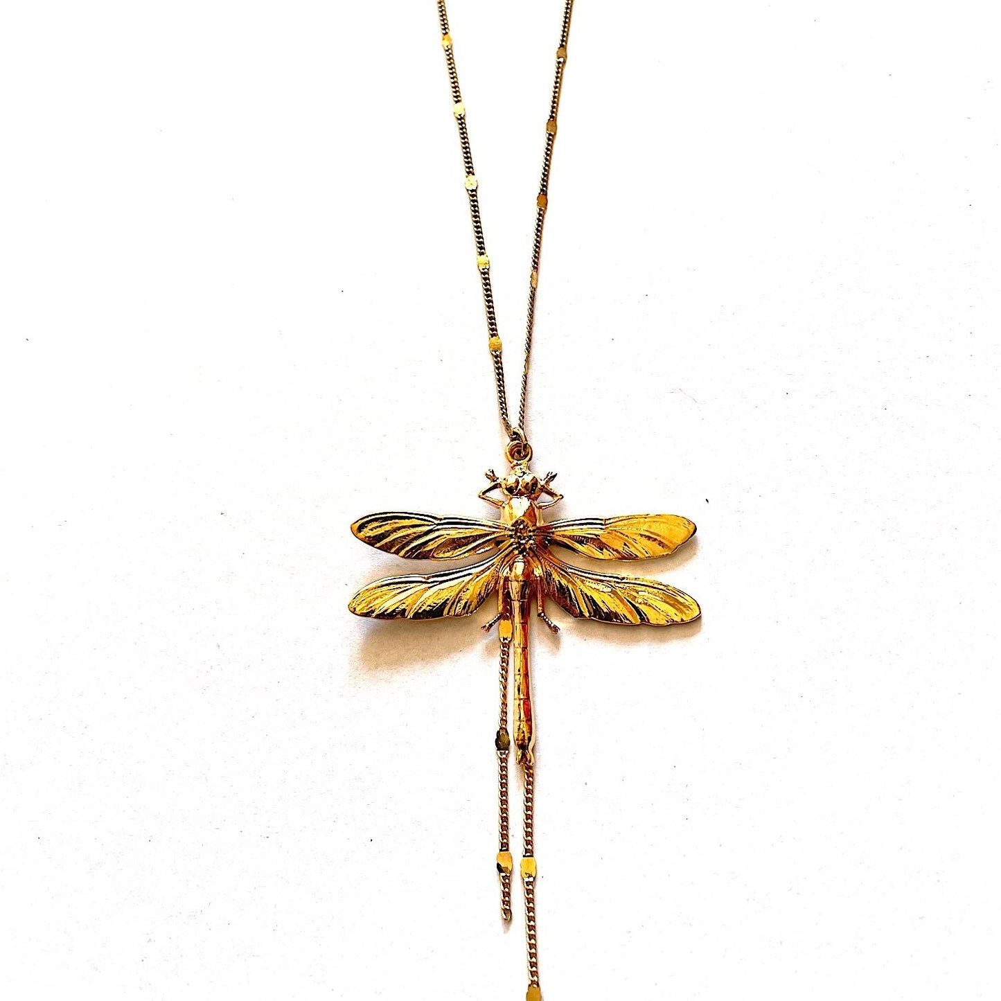 Gold dragonfly long necklace