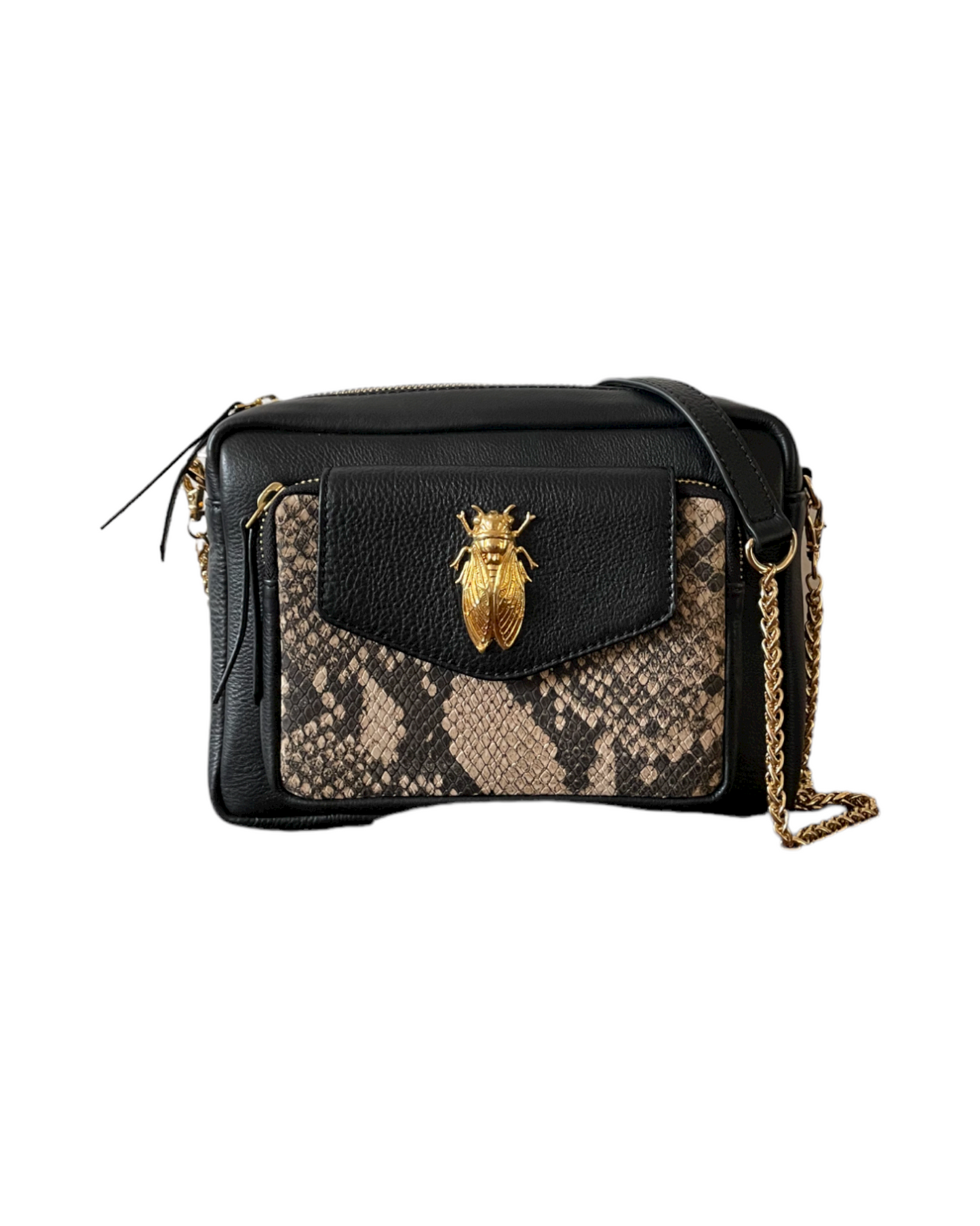 NUMBER 2-Cicada Leather Bag Black and Ecru