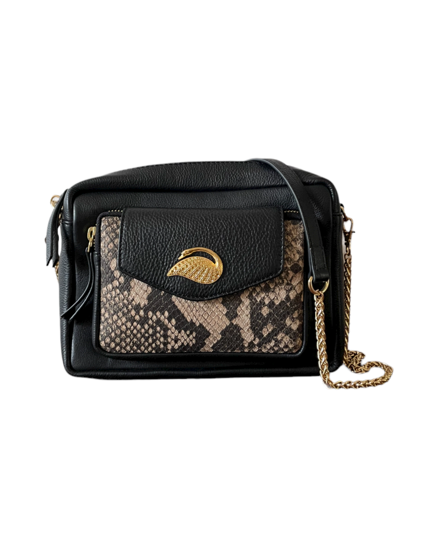 NUMBER 2-Swan Bag Black and Ecru Leather