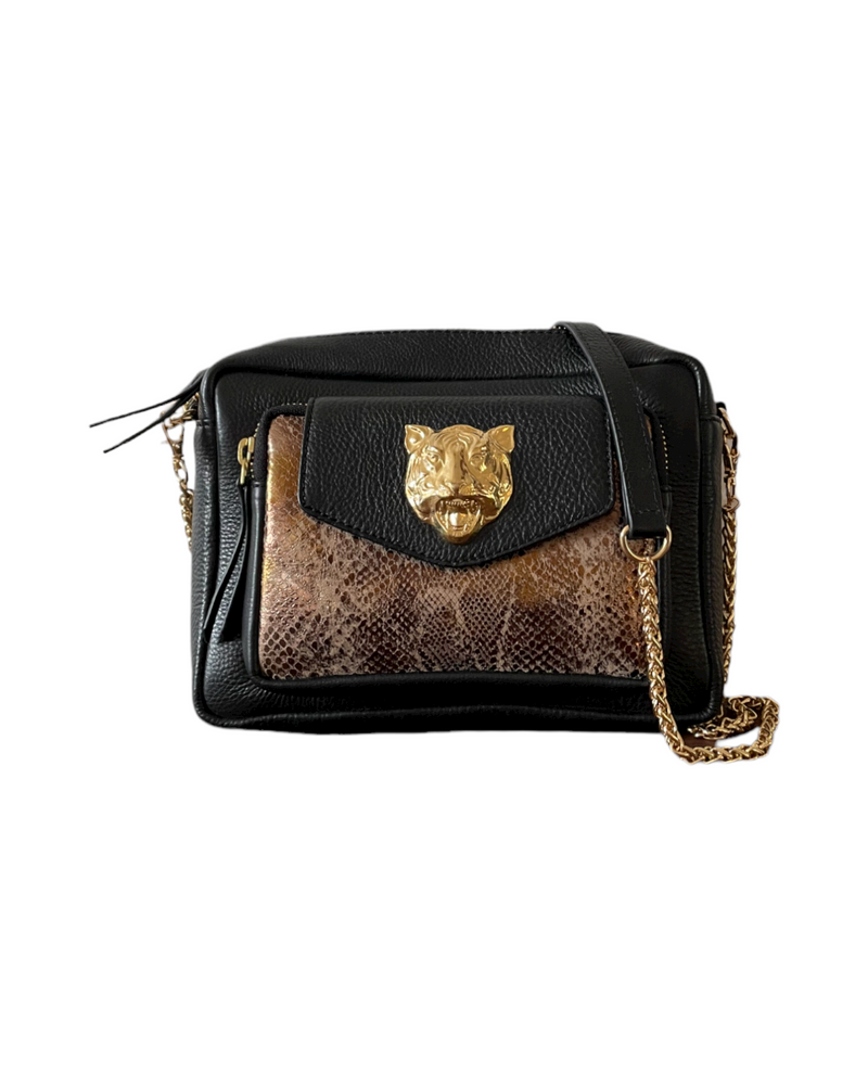 NUMERO 2-Panthere Leather Bag Black and Gold