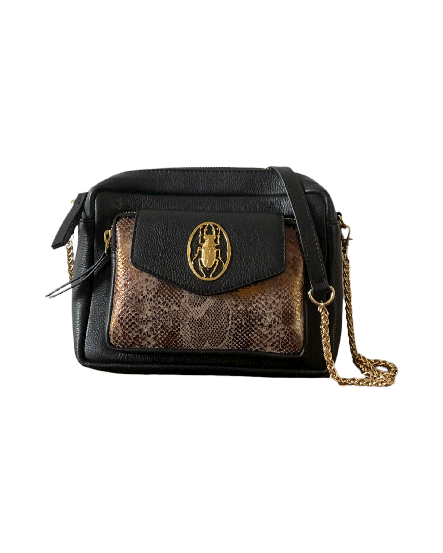 NUMBER 2-Scarab Maddie Leather Bag Black and Gold