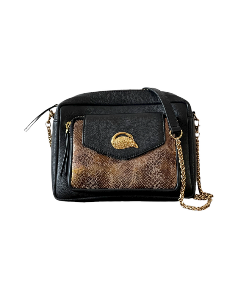 NUMBER 2-Swan Leather Bag Black and Gold