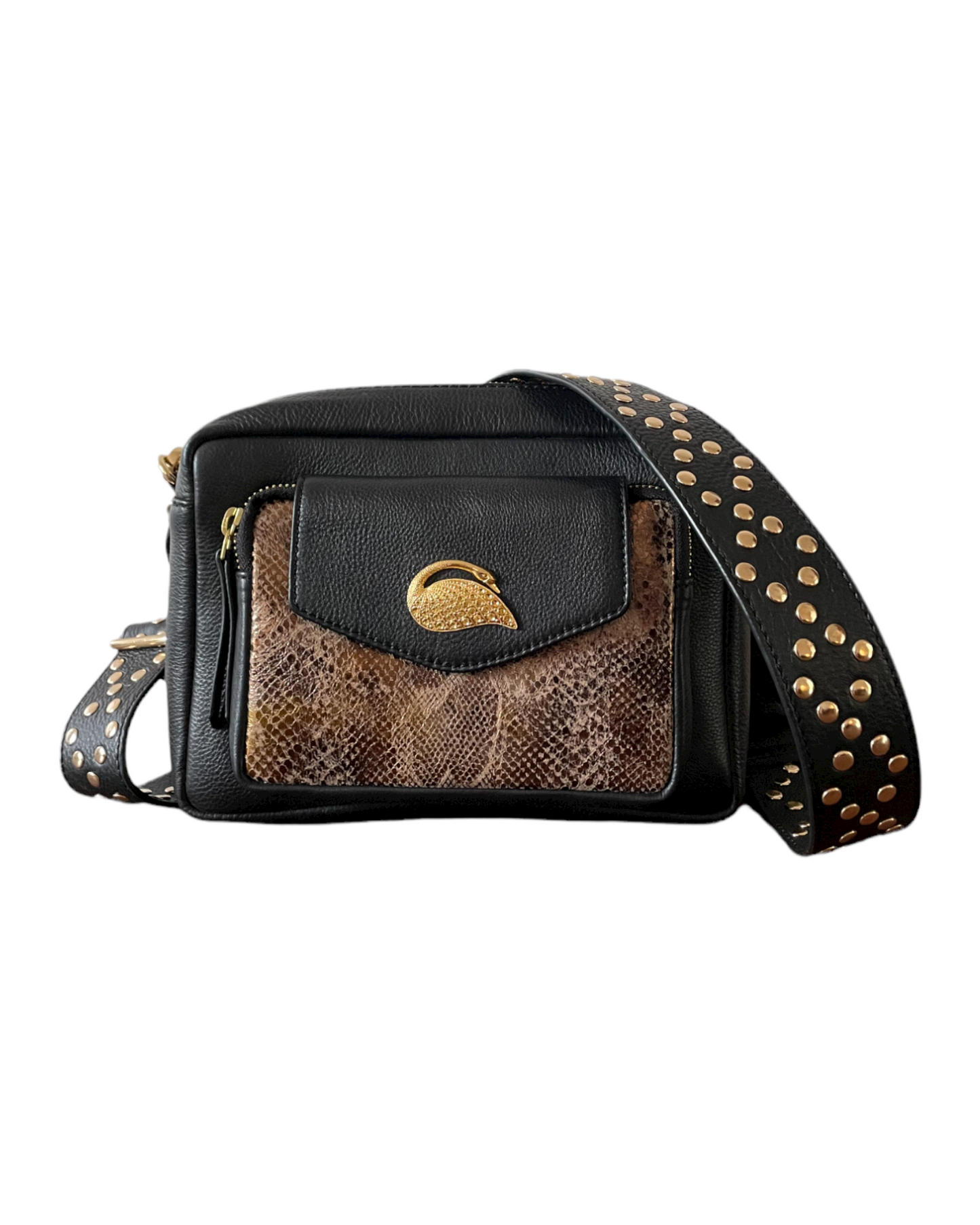 NUMBER 2-1 Swan Bag Black and Gold Leather