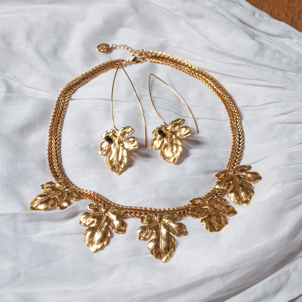 Earrings Fig Leaves Stem Golden
