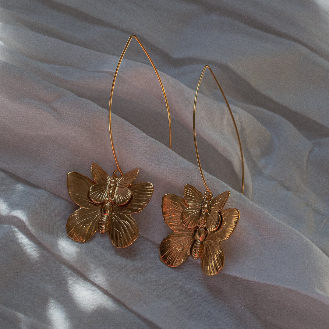Double butterfly earrings, gold-plated