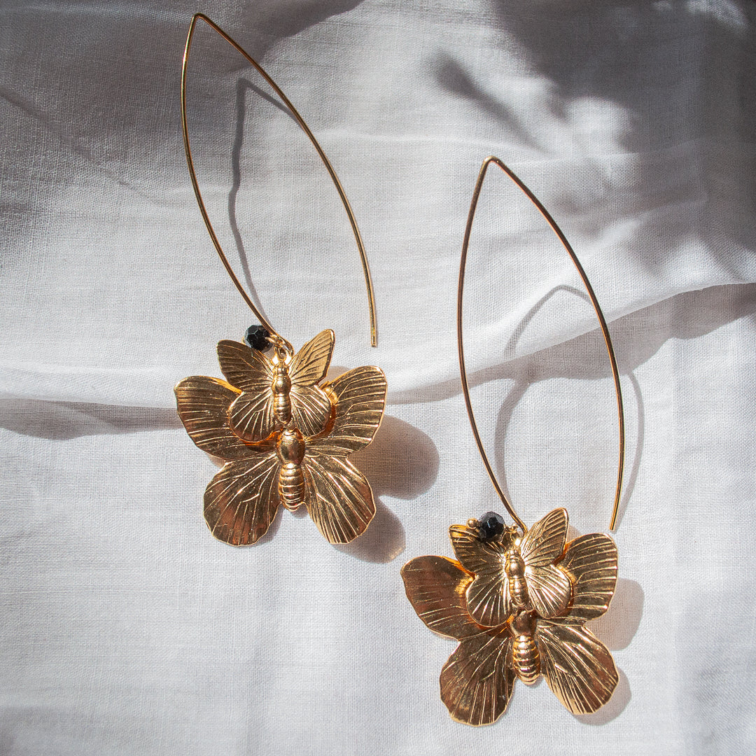 Double butterfly earrings, gold-plated