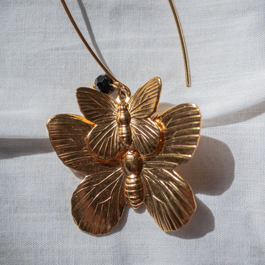Double butterfly earrings, gold-plated