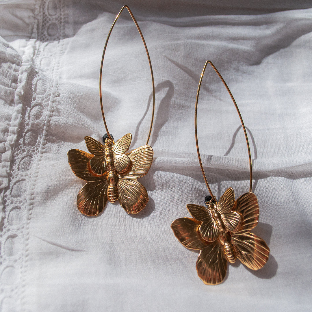 Double butterfly earrings, gold-plated