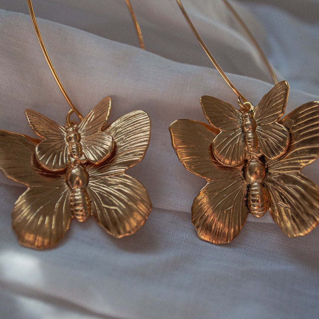 Double butterfly earrings, gold-plated