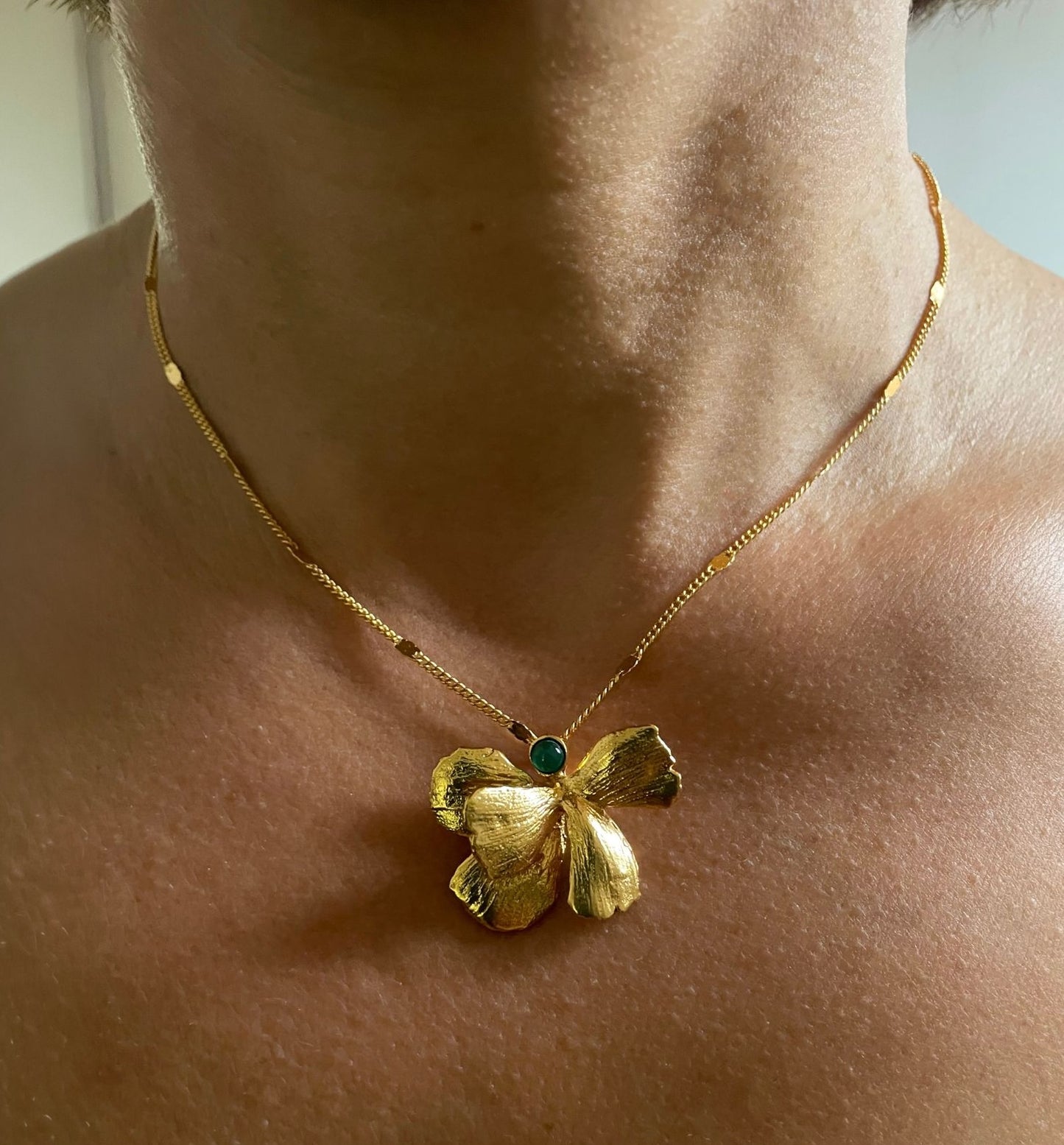 Collier Dorée Pansy Jade Vert