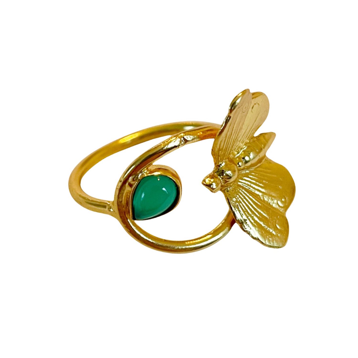 Bague Dorée Sun Papillon Jade Vert