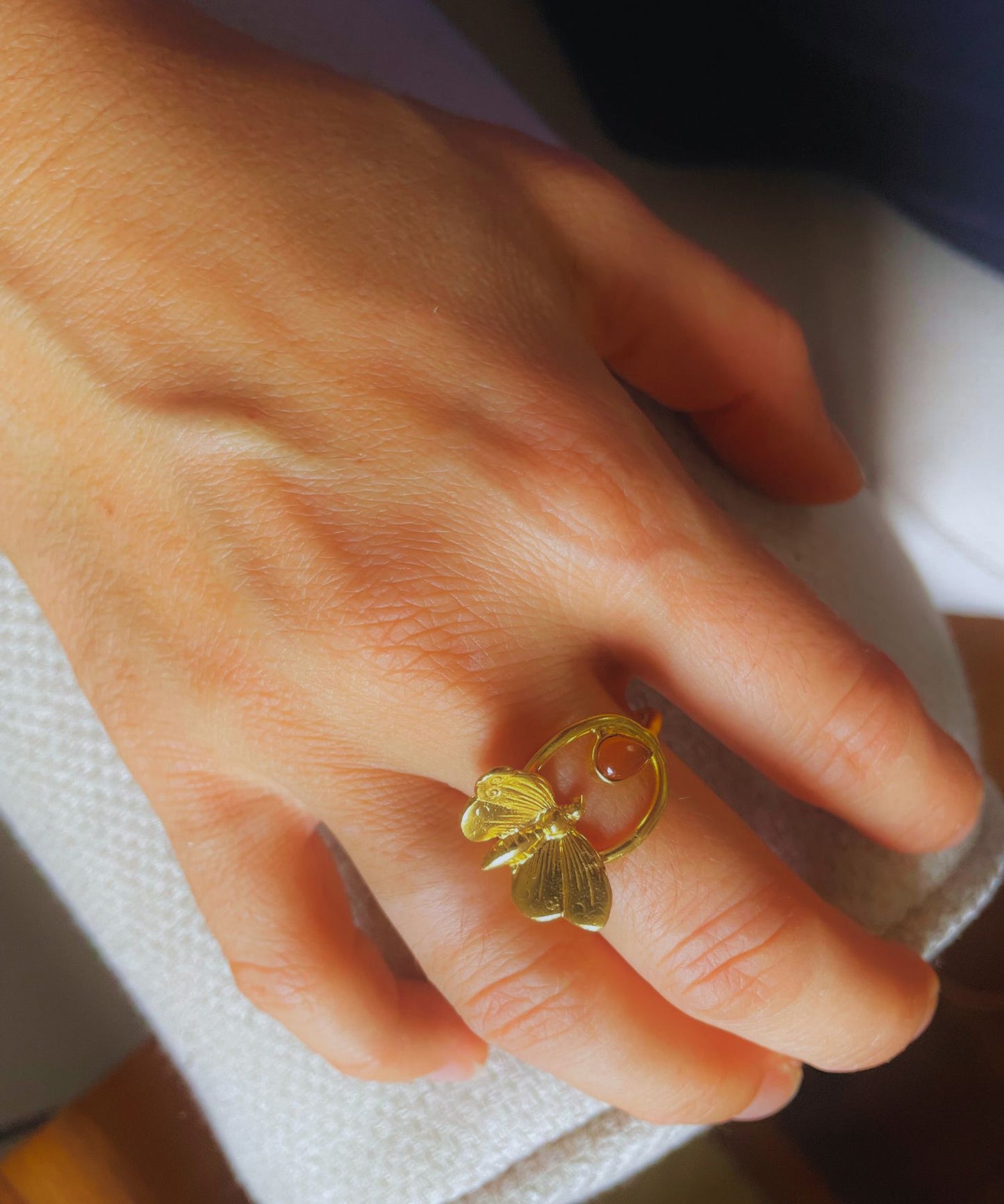 Bague Dorée Sun Papillon Cornaline