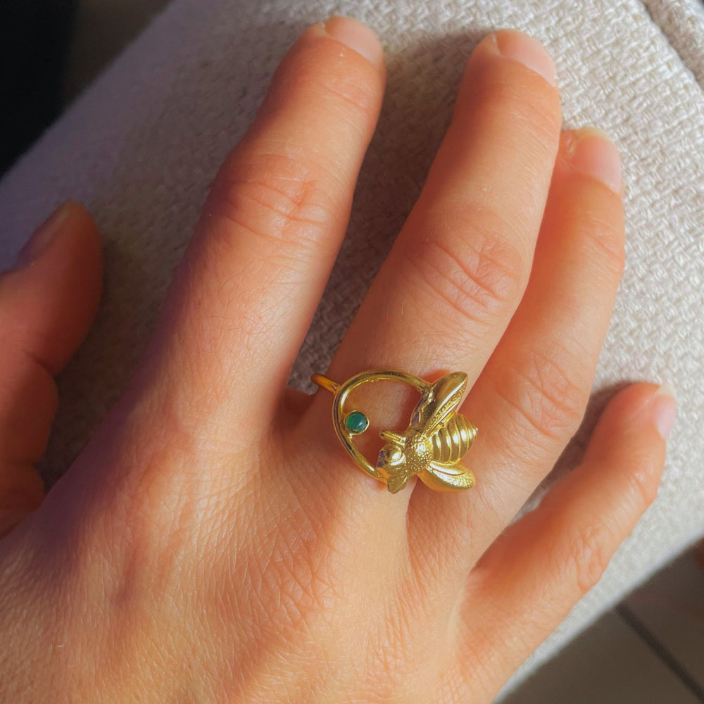 Bague Dorée Sun Bee Jade Vert
