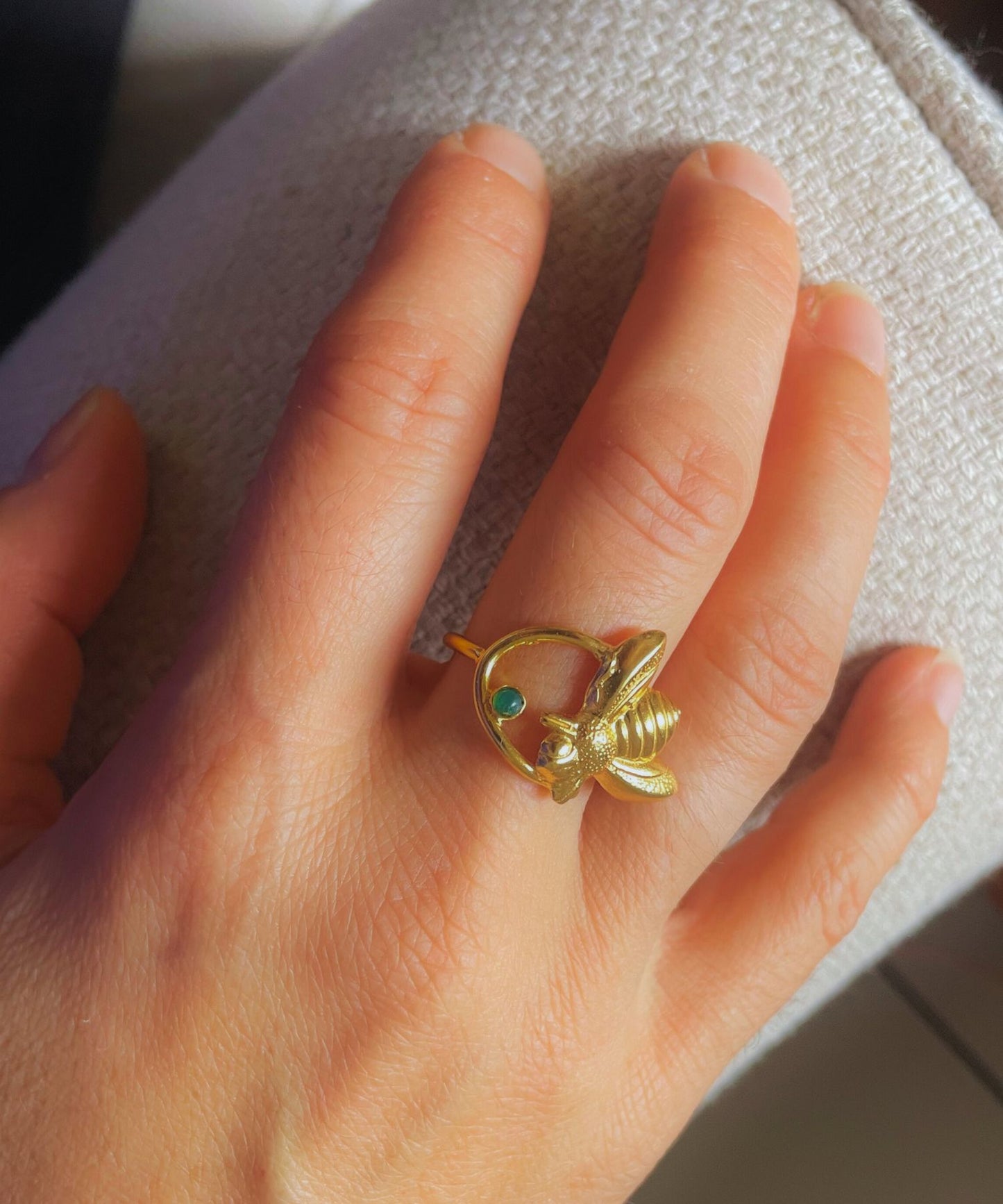 Bague Dorée Sun Bee Jade Vert