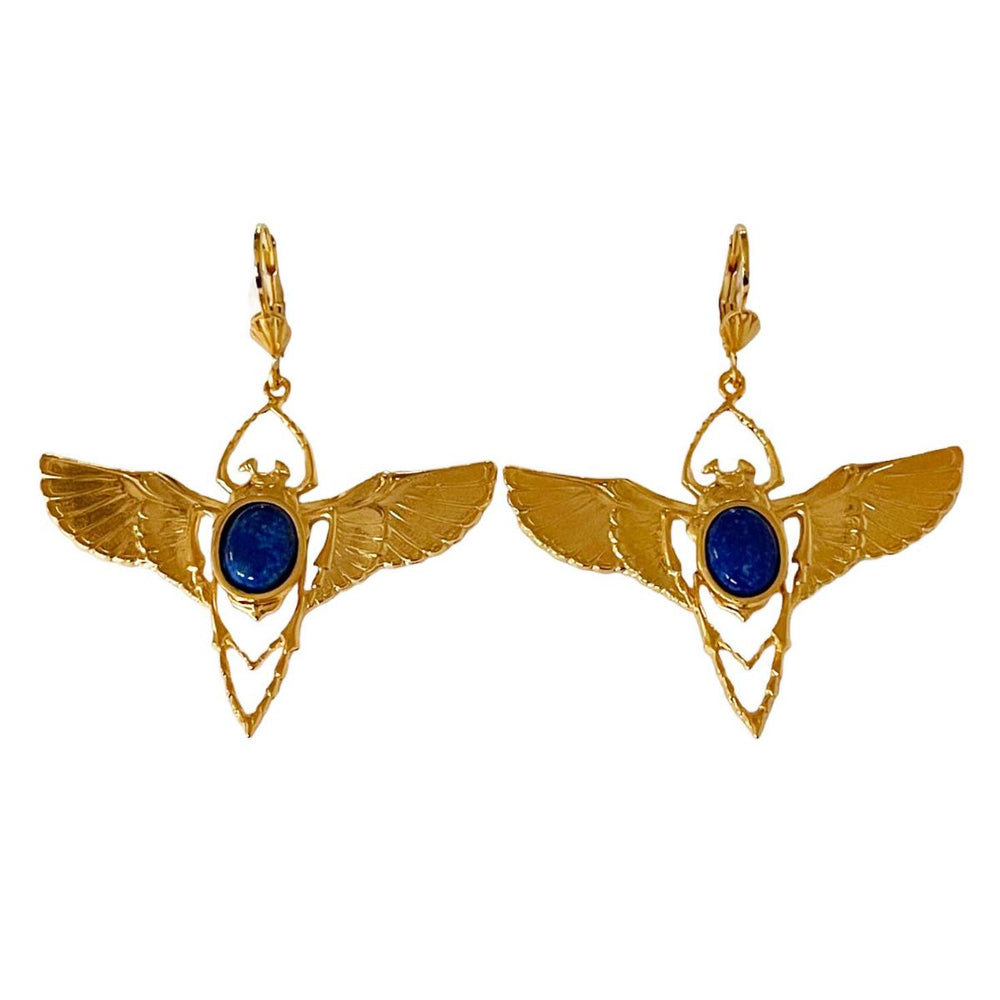Boucles d'oreilles pendantes, clip en laiton avec cabochon et perle de Boucles d'oreilles pendantes, clip en laiton avec cabochon et perle de