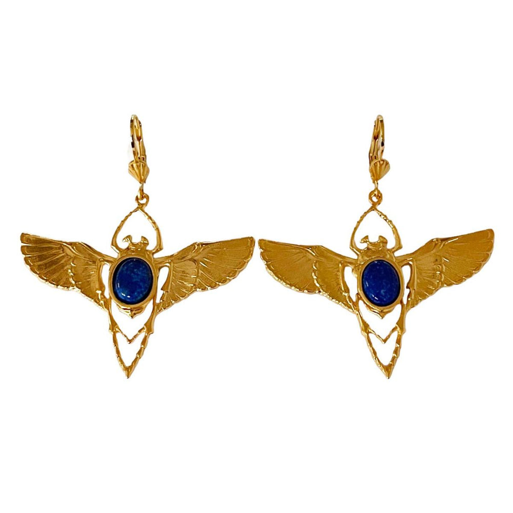 Boucles d'oreilles Beetle Dorées Lapis Lazuli