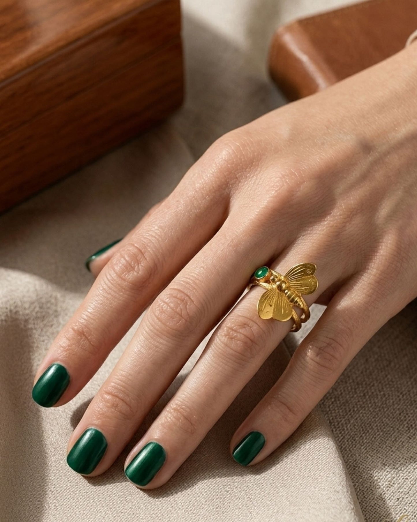 Bague Dorée Isana Papillon Jade Vert